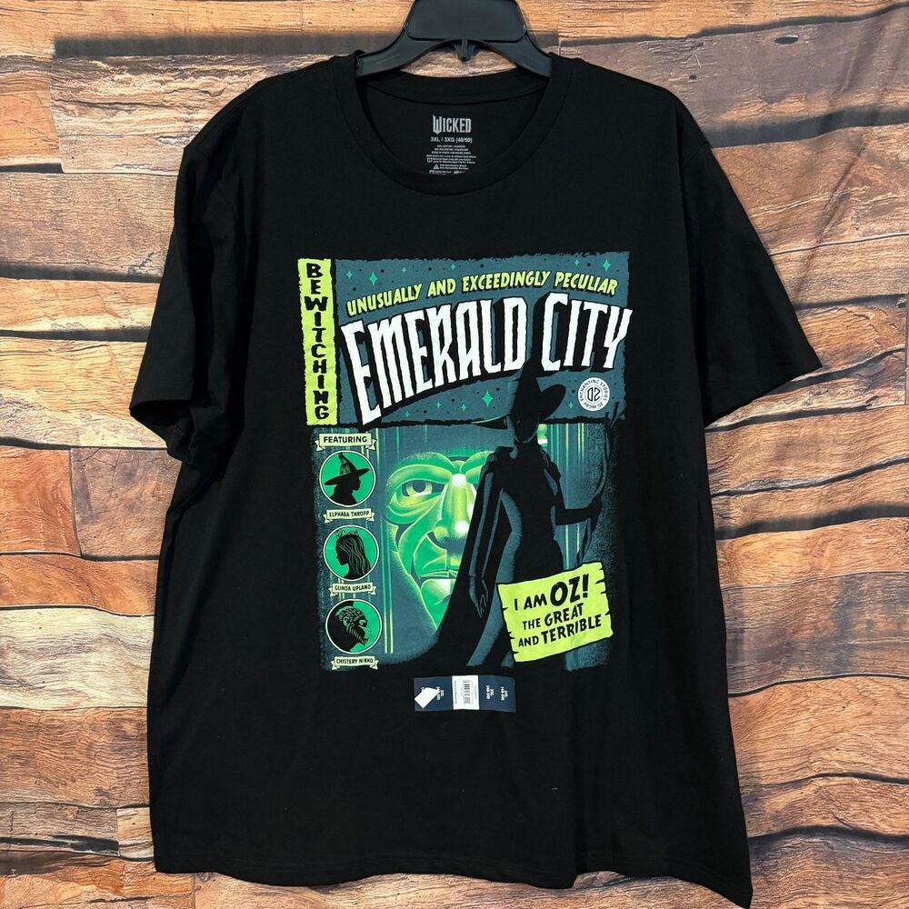 WICKED Men's T-Shirt Black 3XL Emerald City Wizard of Oz Graphic Cotton Blend